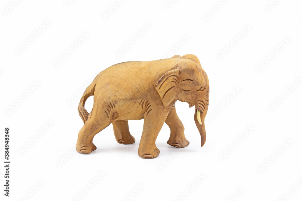 Elephant carved out of hardwood isolated on a white background. Thailand.