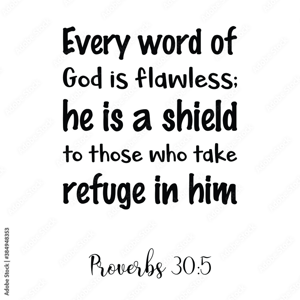 Every word of God is flawless; he is a shield to those who take refuge in him. Bible verse quote Every word of God is flawless; he is a shield to those who take refuge in him. Bible verse quote