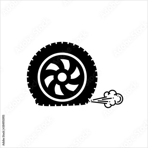 Flat Tyre Icon, Puncture In Tyre, Deflated Tire