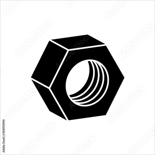 Hexagon Nut Icon, Threaded Hole Fastener Icon