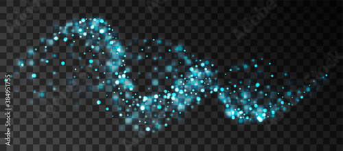 Futuristic sparkling wave. Blue stream of dynamic shiny particles. Light effect