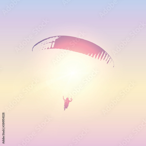 paraglider silhouette in sunny sky vector illustration EPS10