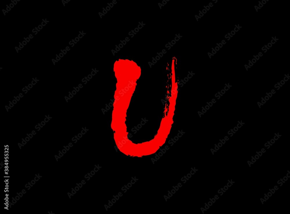 U Horror bloody, scary vector letter. Insane Fear brutal, scream font. Wicked night theme style design. Hand writing eps10 illustration