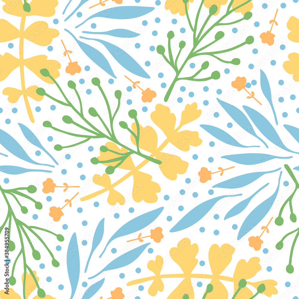 Vector seamless pattern with hand-drawn plants. Floral ornament. Illustration for wallpaper, wrapping paper, textile, surface design Vector seamless pattern with hand-drawn plants. Floral ornament. Illustration for wallpaper, wrapping paper, textile, surface design