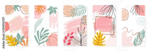 Vector set four seasons, winter, spring, summer, autumn, flowers and leaf design template, banner, cover, postcard.