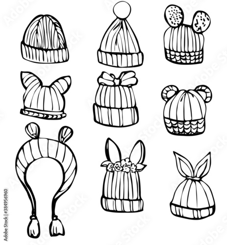 Set of winter hats. Hand-drawn. Vector illustration © Юлия Викленко