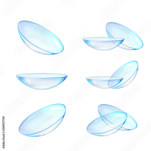 Set transparent contact lenses with reflections.