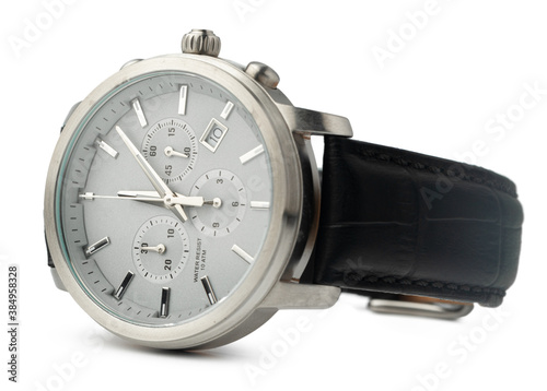 Mechanical watch isolated on white background, close up