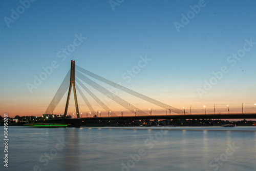 Riga cable-stayed bridge in the evening