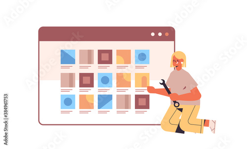 web developer testing new app features application development software programming concept full length horizontal vector illustration