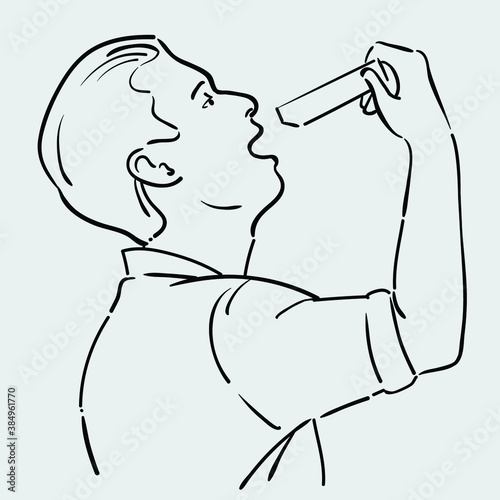 line art of a man drinking a syrup from sachet