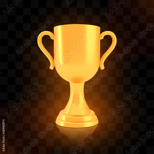 Winner cup award, golden trophy logo isolated on black transparent background