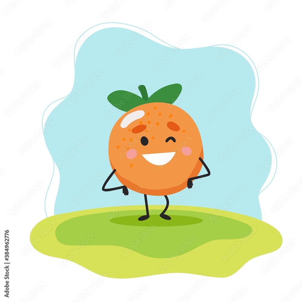 Naklejka premium Orange cute character, vector illustration for kids in cartoon style