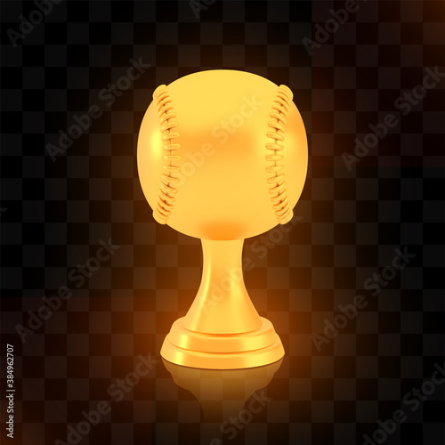 Winner baseball cup award, golden trophy logo isolated on black transparent background