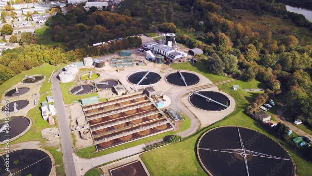 Video Stock Wide aerial of water purification circle, clean drinking
