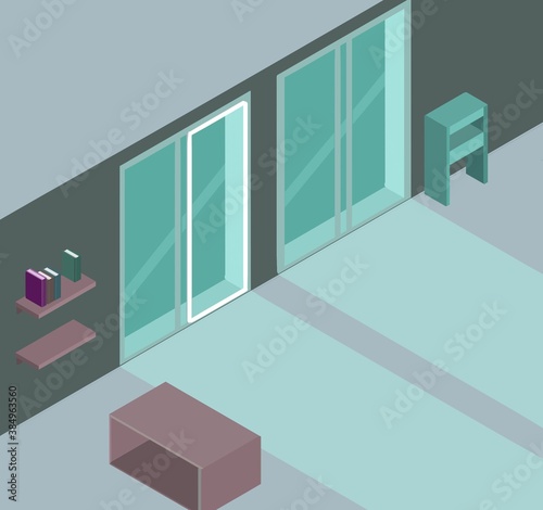 interior design isometric illustration green color 