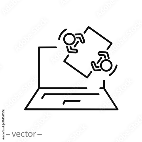 partnership concilium icon, online business meeting, virtual video conference, webinar or distance learning, thin line symbol on white background - editable stroke vector illustration