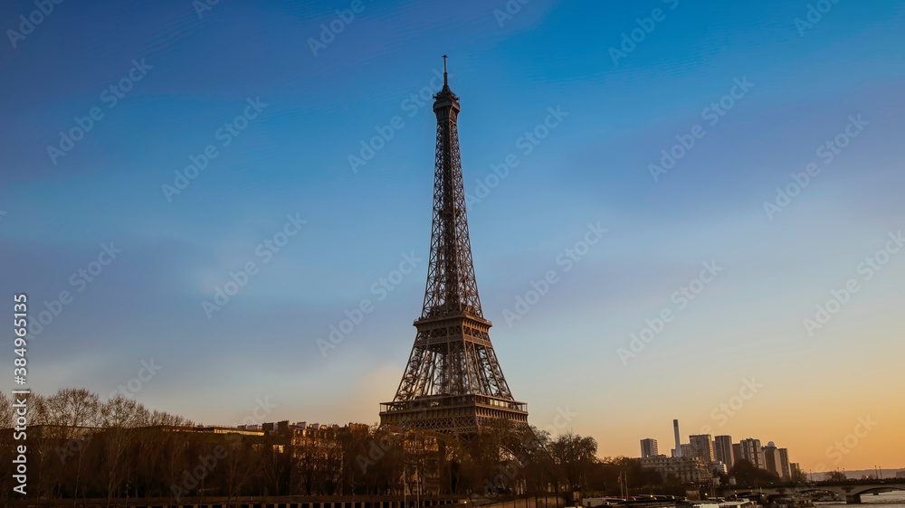 Beautiful of sunset sky scene with the landmark of Eiffel tower and dusk sky scene in Paris, France, tourism in Europe,Travel concept