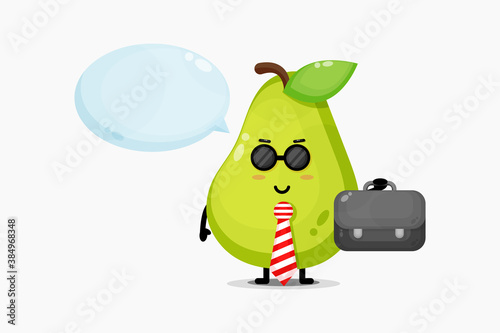 Cute pear mascot goes to office