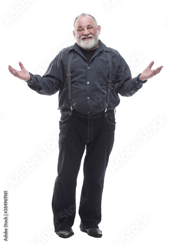 friendly bearded man looking at the camera. isolated on a white