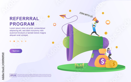 Illustration concept of referral program with a big megaphone.