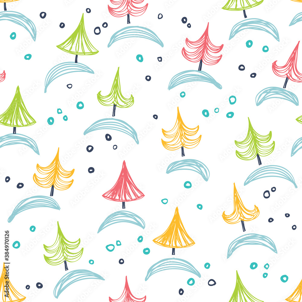 Fototapeta premium Seamless pattern with bright and cheerful Christmas trees.
