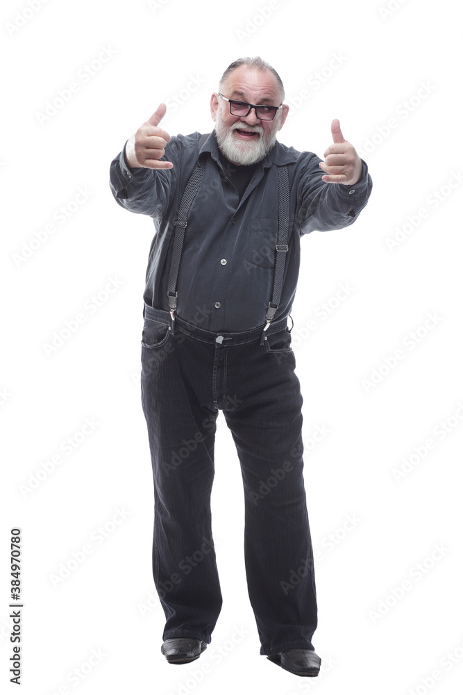 Fototapeta premium in full growth. smiling man with glasses giving a thumbs up