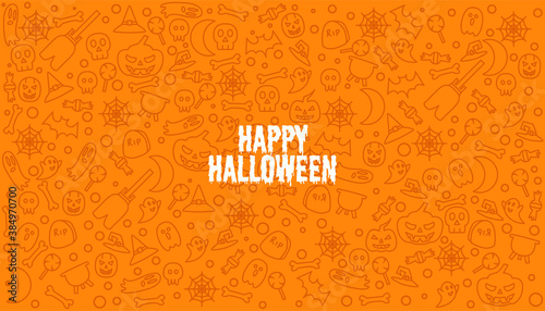 Happy Helloween text on doodle element Halloween pattern vector seamless background.