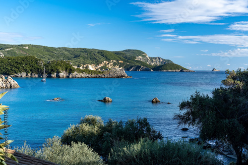 Corfu Greece tropical paradise island Spiros Beach and Bay tourism destination in Paleokastritsa