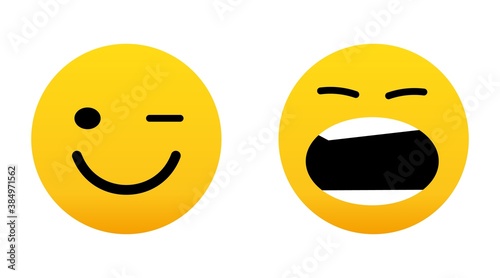 Yummy face happy smile vector cartoon line emoticon with tongue lick mouth. Delicious tasty food eating emoji face on yellow design background Yum icon vector
