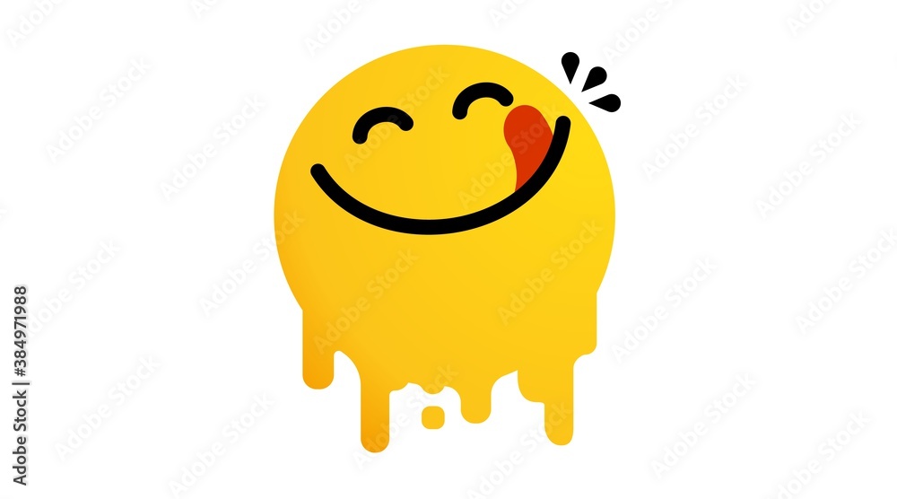 Yummy face happy smile vector cartoon line emoticon with tongue lick mouth.  Delicious tasty food eating emoji face on yellow design background Yum icon  vector Векторный объект Stock | Adobe Stock