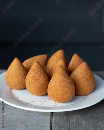 Coxinhas, brazilian snacks, finger food, tasty fried food made with chicken