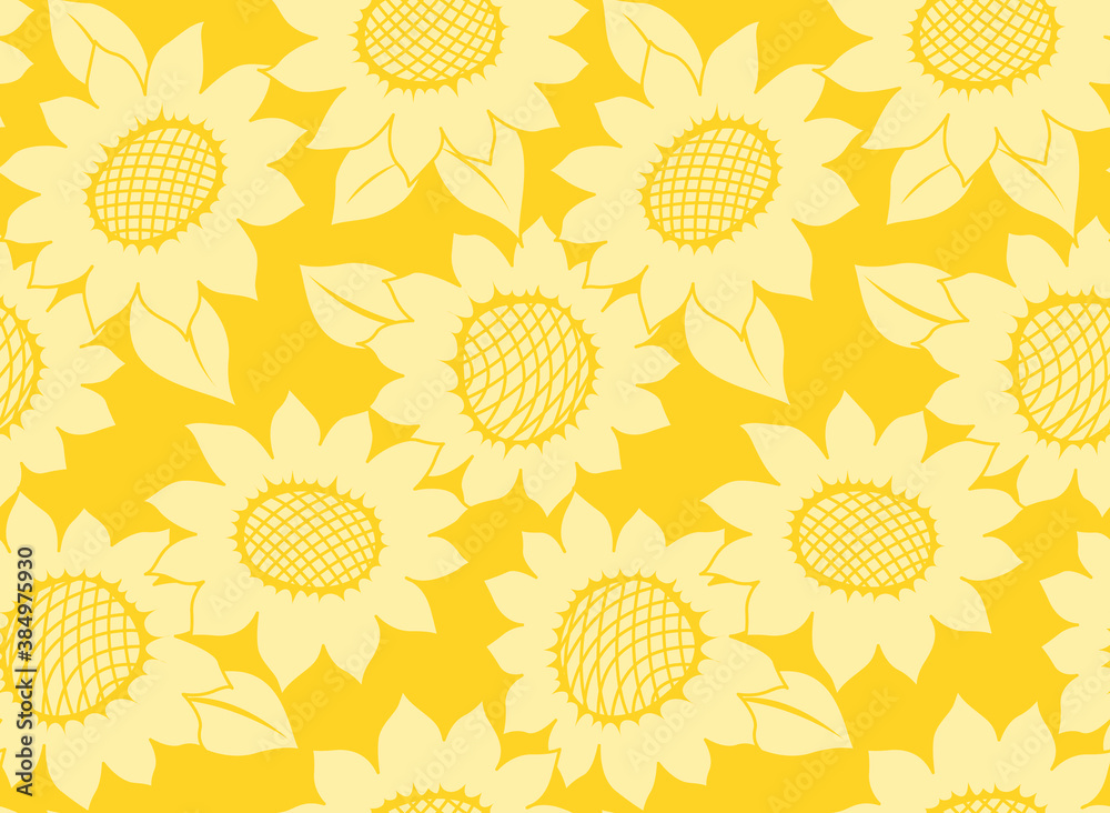 Fototapeta premium Japanese Yellow Sunflower Vector Seamless Pattern