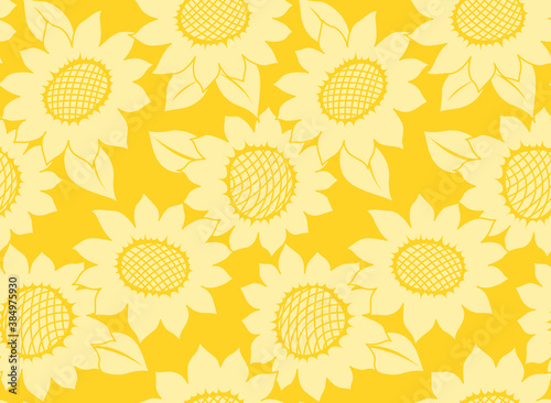 Japanese Yellow Sunflower Vector Seamless Pattern