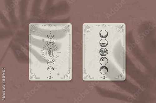 Set of decorative tarot cards. Vintage retro vintage engraving style. the sun, moon phases, crystals, magic symbols. print in the interior and design. vector graphics