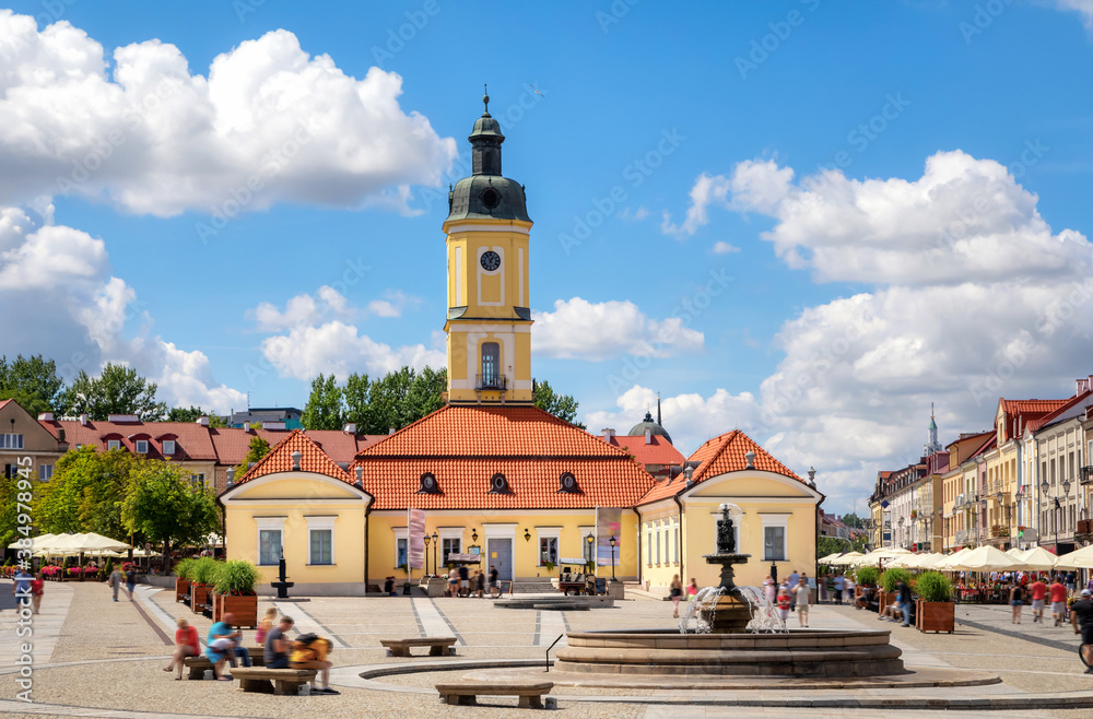 Bialystok, Poland. Rynek Kosciuszki main square with historic Town Hall 