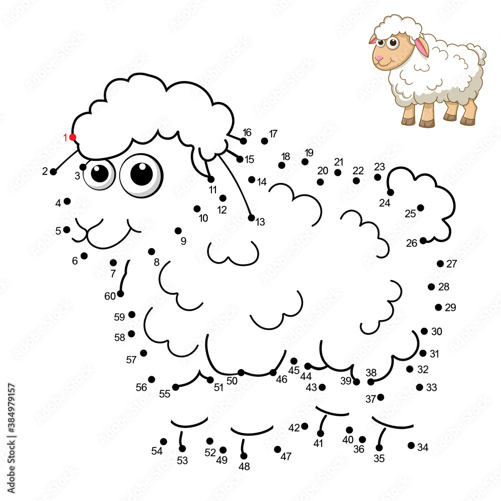 Sheep. Dot to dot Game. Connect the dots by numbers to draw the Lamb. Game  and