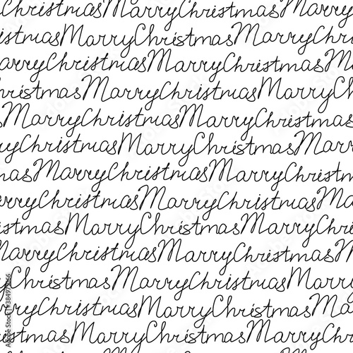 Christmas pattern with handwritten text. Handwritten hand drawn text Merry Christmas. Seamless background with text Nativity. Christmas holidays. New Year Ornament. Vector illustration