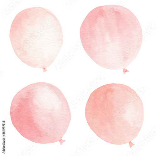Obraz na płótnie Pink balloons watercolor clipart set. Hand drawn illustration. Design for party decorations, baby shower invitation. w salonie