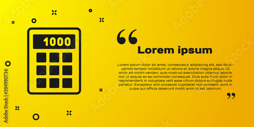 Black Calculator icon isolated on yellow background. Accounting symbol. Business calculations mathematics education and finance. Vector.