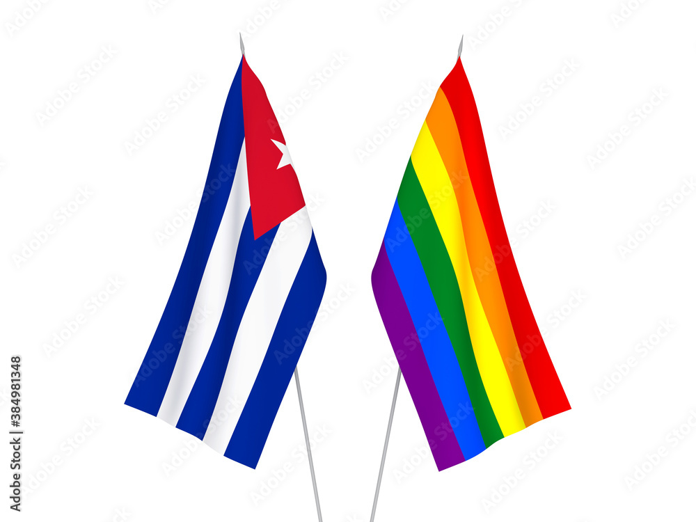 Cuba and Rainbow gay pride flags