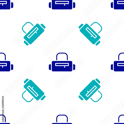 Blue Sport bag icon isolated seamless pattern on white background. Vector.