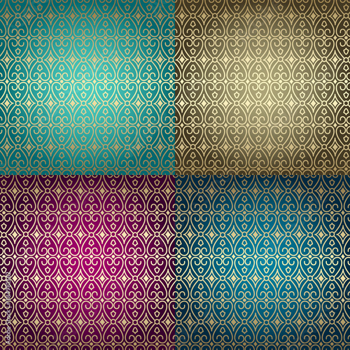 Ornamental luxury seamless pattern set with gold elements 