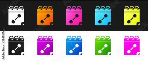 Set Calendar fitness icon isolated on black and white background. Training schedule. Vector.