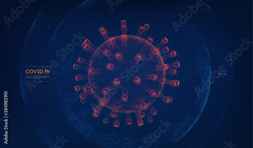 View on Coronavirus from microscope. Abstract plexus of pandemic. Sars mers. 3d render research.