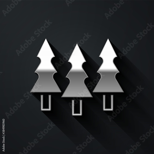 Fototapeta Naklejka Na Ścianę i Meble -  Silver Trees icon isolated on black background. Forest symbol. Long shadow style. Vector.