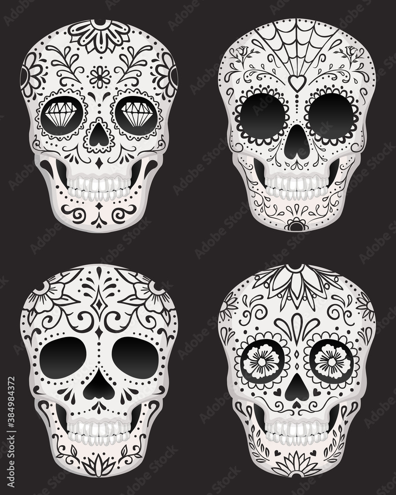 Vector illustration of an ornately decorated Day of the Dead sugar skull, or calavera. Vector illustration of an ornately decorated Day of the Dead sugar skull, or calavera.