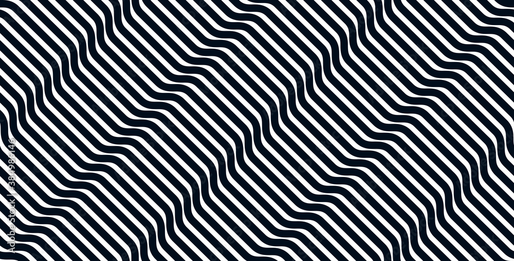 Geometric wavy lines seamless pattern vector, 3D dimensional endless background wallpaper design image, stripy curved tillable texture.