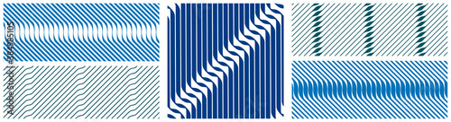 Geometric wavy lines seamless pattern vector set, 3D dimensional endless background wallpaper design image collection, stripy curved tillable texture.