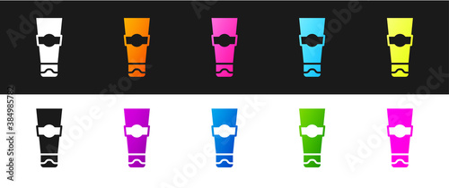 Set Tube of toothpaste icon isolated on black and white background. Vector.